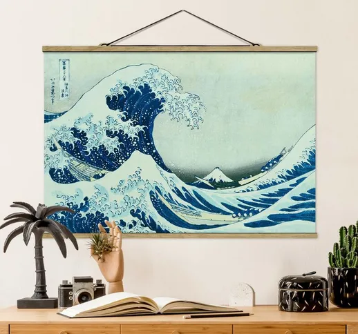 Foto su tessuto da parete con bastone - Katsushika Hokusai - La grande onda a Kanagawa - O...