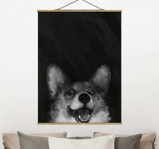 Foto su tessuto da parete con bastone - Laura Graves - Illustrazione Cane Corgi Pittura Bi...