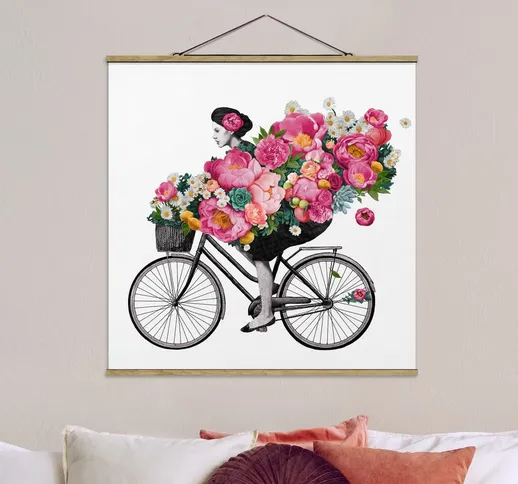 Foto su tessuto da parete con bastone - Laura Graves - Illustrazione Donna in bicicletta C...