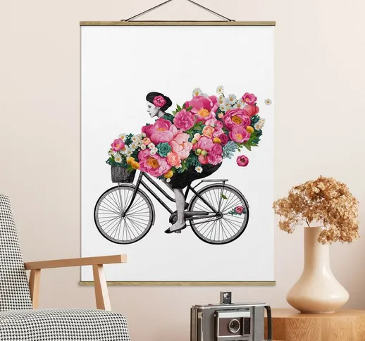 Foto su tessuto da parete con bastone - Laura Graves - Illustrazione Donna in bicicletta C...