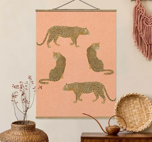 Foto su tessuto da parete con bastone - Laura Graves - Illustrazione Leopard Rosa Pittura...