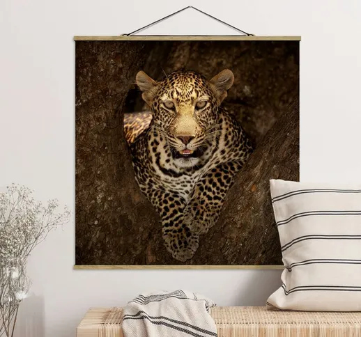 Foto su tessuto da parete con bastone - Leopard riposo su un albero - Quadrato 1:1 Dimensi...