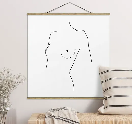 Foto su tessuto da parete con bastone - Line Art Nudo busto Bianco e nero donna - Quadrato...