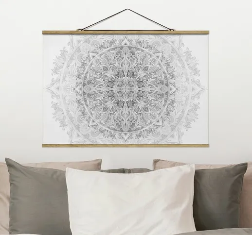Foto su tessuto da parete con bastone - Mandala Acquerello Ornament Pattern Bianco e nero...