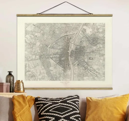 Foto su tessuto da parete con bastone - Mappa vintage Paris - Orizzontale 3:4 Dimensione H...
