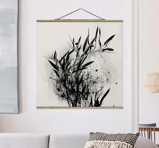 Foto su tessuto da parete con bastone - Mondo vegetale grafico - Bambú nero - Quadrato 1:1...
