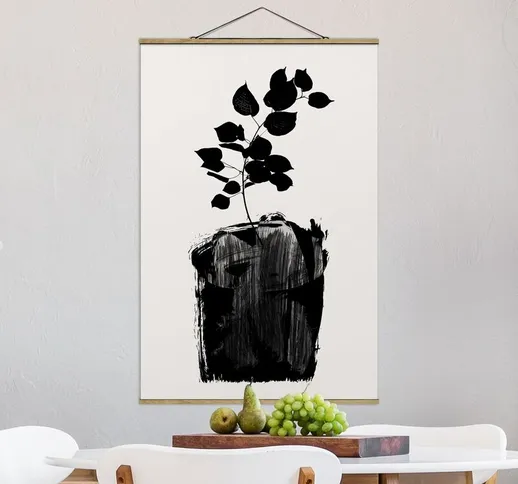 Foto su tessuto da parete con bastone - Mondo vegetale grafico - Foglie nere - Verticale 3...