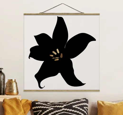 Foto su tessuto da parete con bastone - Mondo vegetale grafico - Orchidea in nero e oro -...