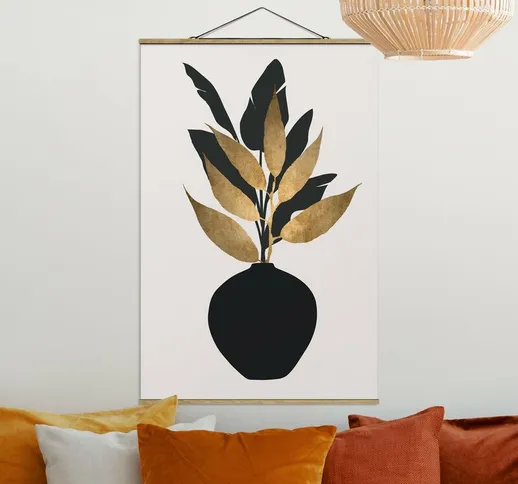 Foto su tessuto da parete con bastone - Mondo vegetale grafico - Oro e nero - Verticale 3:...