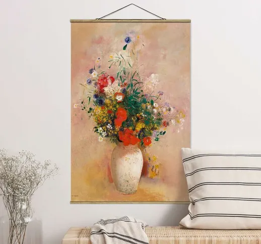Foto su tessuto da parete con bastone - Odilon Redon - vaso con fiori (rosa sfondo color)...