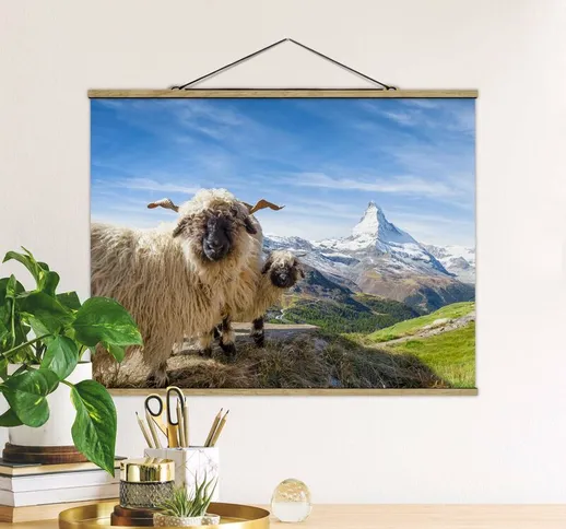 Foto su tessuto da parete con bastone - Pecore naso nero di Zermatt - Orizzontale 3:4 Dime...