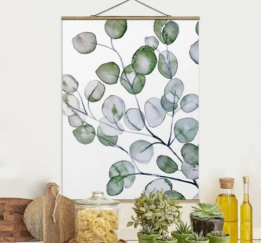 Foto su tessuto da parete con bastone - Ramo di eucalipto in acquerello verde - Verticale...