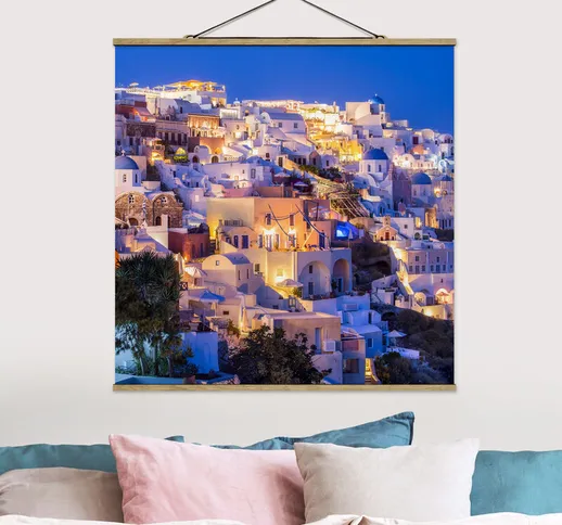 Foto su tessuto da parete con bastone - Santorini di notte - Quadrato 1:1 Dimensione H×L:...