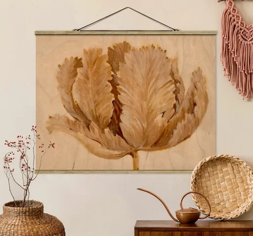 Foto su tessuto da parete con bastone - Seppia Tulip On Wood II - Orizzontale 3:4 Dimensio...