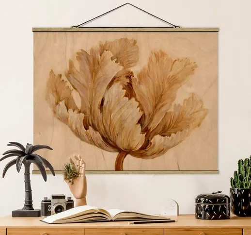 Foto su tessuto da parete con bastone - Seppia Tulipano su legno - Orizzontale 3:4 Dimensi...