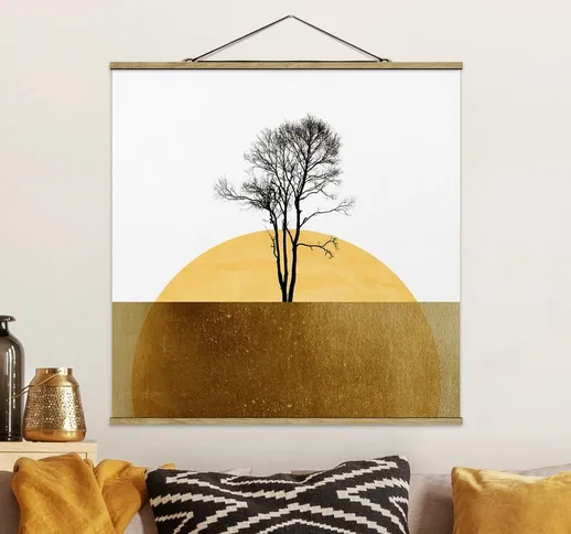 Foto su tessuto da parete con bastone - Sole dorato con albero - Quadrato 1:1 Dimensione H...