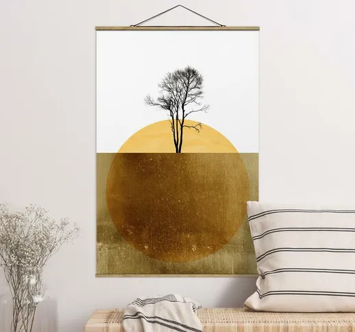 Foto su tessuto da parete con bastone - Sole dorato con albero - Verticale 3:2 Dimensione...