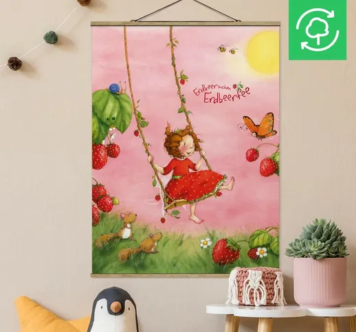 Foto su tessuto da parete con bastone - Strawberry Coniglio Erdbeerfee - Albero altalena -...