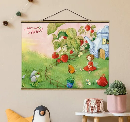 Foto su tessuto da parete con bastone - Strawberry Coniglio Erdbeerfee - In The Garden - O...