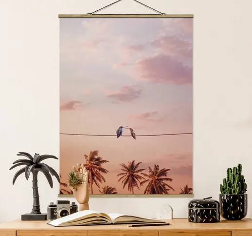 Foto su tessuto da parete con bastone - Tramonto Con Hummingbird - Verticale 4:3 Dimension...