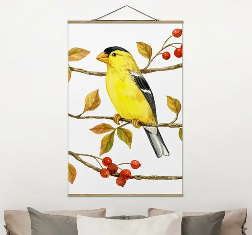 Foto su tessuto da parete con bastone - Uccelli e Bacche - American Goldfinch - Verticale...