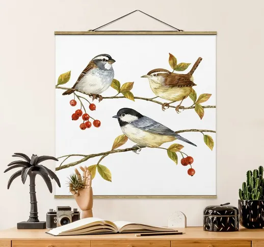 Foto su tessuto da parete con bastone - Uccelli e Bacche - Tette - Quadrato 1:1 Dimensione...