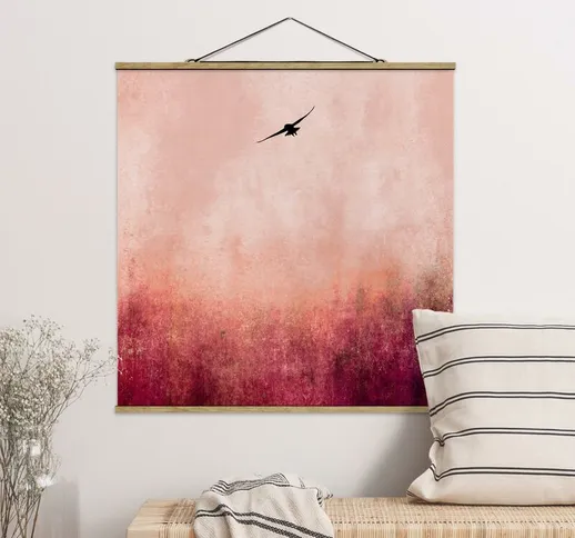 Foto su tessuto da parete con bastone - Uccellino al tramonto - Quadrato 1:1 Dimensione H×...