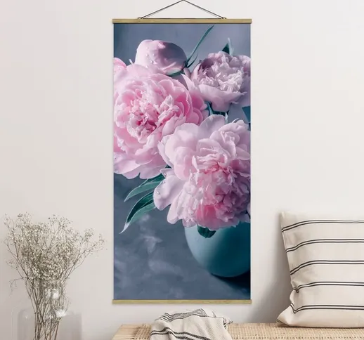 Foto su tessuto da parete con bastone - Vaso di peonie rosa Shabby - Verticale 2:1 Dimensi...
