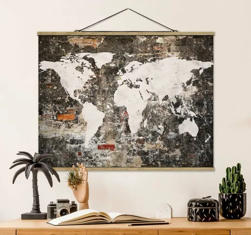 Foto su tessuto da parete con bastone - Vecchio Muro Mappa del mondo - Orizzontale 3:4 Dim...