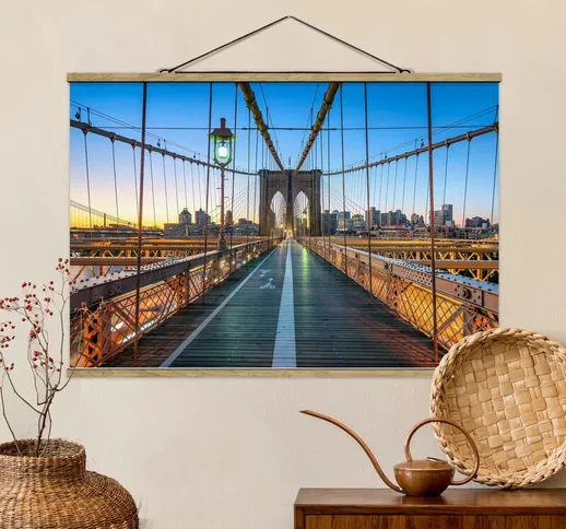 Foto su tessuto da parete con bastone - Veduta mattutina dal ponte di Brooklyn - Orizzonta...