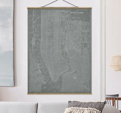 Foto su tessuto da parete con bastone - Vintage mappa di New York Manhattan - Verticale 4:...