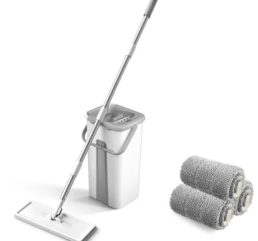 Free Hand lavare umido e secco a 360 gradi girevole piatta mop vestito | +3 panno mop - +3...