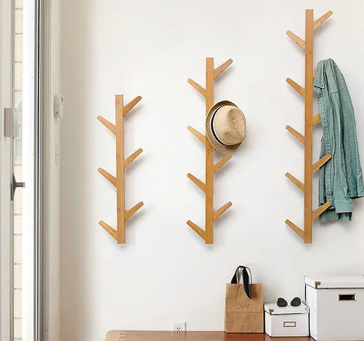 Set di 3 appendiabiti da parete in legno di bambù - a forma di albero - Freosen