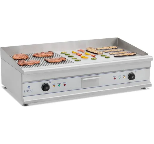 Piastra Elettrica Inox 2 Manopole Grill Barbecue 230V 2X3 2 Kw - Royal Catering