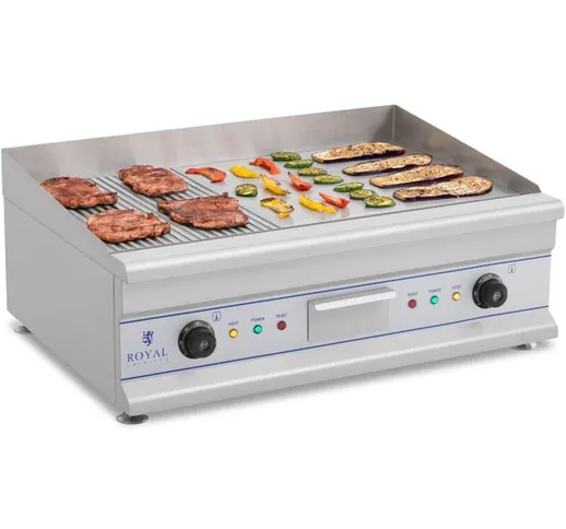 Piastra Elettrica Acciaio Doppia Manopola Grill Barbecue 230V - Royal Catering