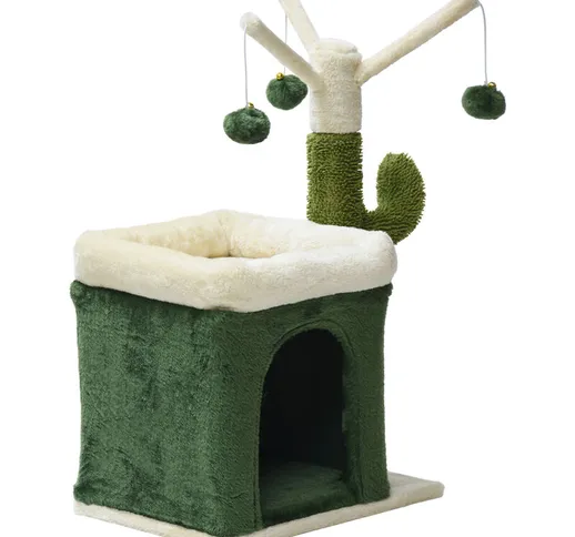 Albero tiragraffi a forma di cactus 70cm con sisal di 4 mm Con casetta per gatti e 3 palli...