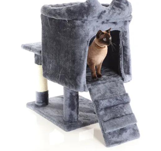 Albero tiragraffi grigio scuro 60cm con casetta per gatti, tronco e sisal - grau - Fudajo