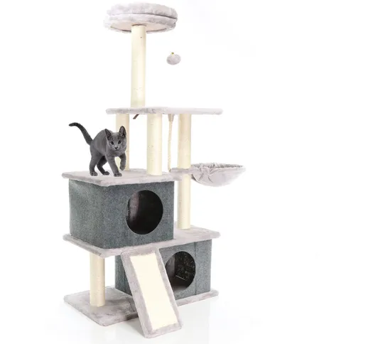 Albero tiragraffi per gatti grigio chiaro 127cm con casette e lettino - grau - Fudajo