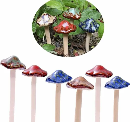 Funghi da giardino in ceramica colorata [4 colori 6 pezzi] Decorazione vaso di fiori per c...