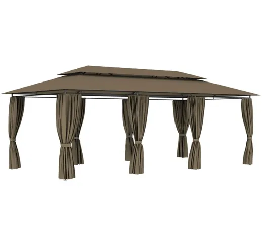 vidaXL Gazebo con Tende 600x298x270 cm Grigio Talpa 180 g/m² - Grigio talpa