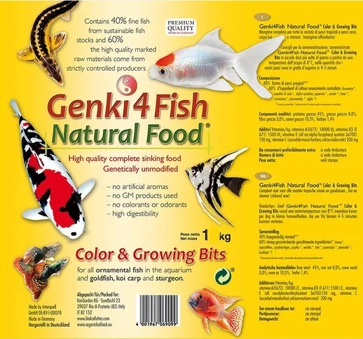 Genki4koi Natural Food - Mangime per pesci acquario e laghetto Genki4Fish Color&Grower Bit...