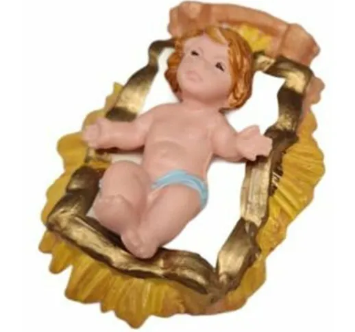 Gesù bambino con culla, bambinello per natività presepe in resina 4 cm