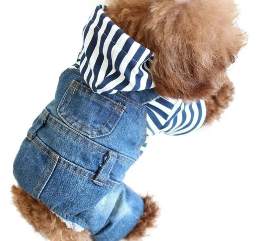 Raffreddare vintage sbiadito giacca di jeans tuta blu Jean vestiti per cani di piccola tag...