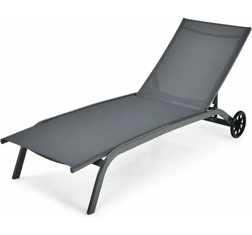 Giantex - Lettino prendisole mobile da giardino con ruote, sedia a sdraio con schienale re...