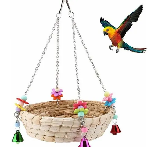  - Giocattolo pappagallo per uccelli, nido di pappagallo, altalena per lettino con nido d'...