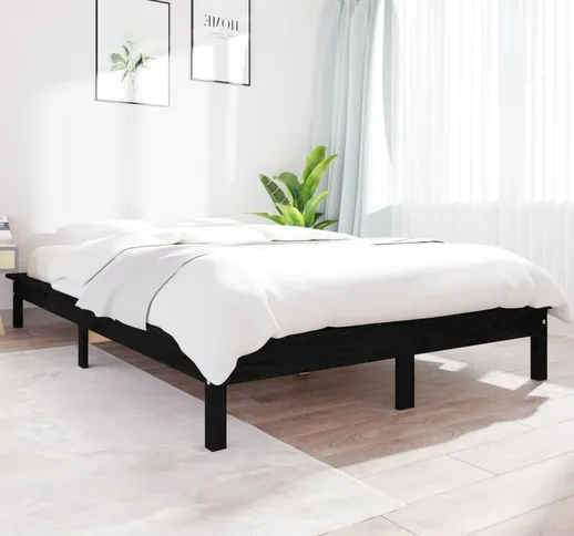 Giroletto Struttura Letto - Letto per adulti Nero 140x190 cm in Legno Massello di Pino BV5...