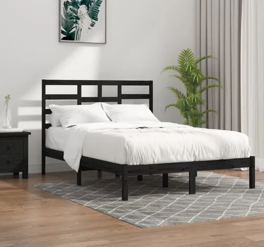 Giroletto Struttura Letto - Letto per adulti Nero in Legno Massello 140x190 cm BV791895 Bo...