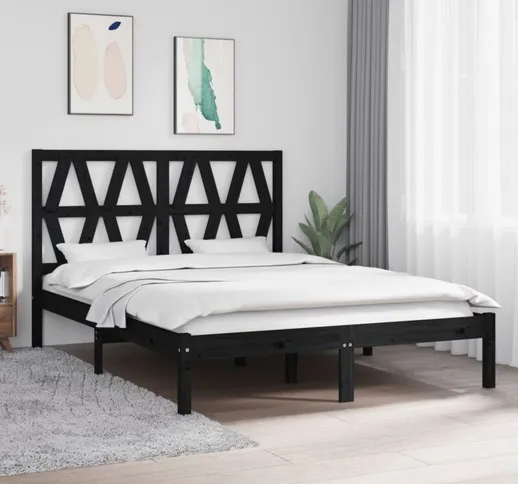 Giroletto Struttura Letto - Letto per adulti Nero in Legno Massello di Pino 140x190 cm BV3...