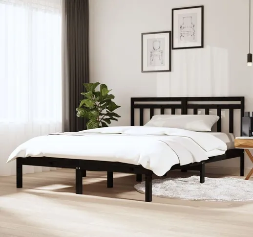 Giroletto Struttura Letto - Letto per adulti Nero in Legno Massello di Pino 140x190 cm BV6...