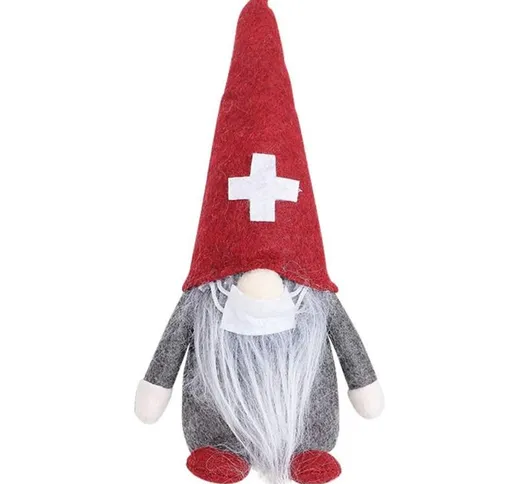 Gnomo di Natale svedese Tomte, 2020 Croce rossa unica sul cappello pieghevole di gnomo di...
